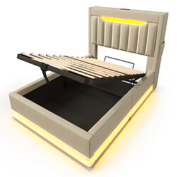 Merax Lit Simple Capitonné 90x200cm-avec Tête De Lit Coffre-ports USB Et Type-c-LED-beige pas cher