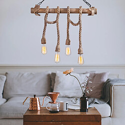 Concept Usine Suspension rustique filaire 4 lampes cordes et bois LOANE