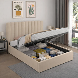 Concept Usine Lit avec coffre de rangement 140x190cm velours beige SAVANNAH pas cher
