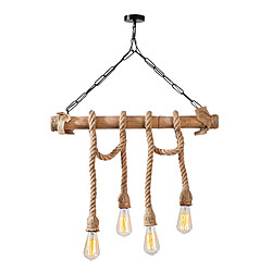Concept Usine Suspension rustique filaire 4 lampes cordes et bois LOANE