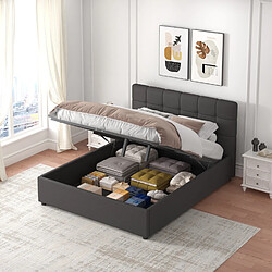 Concept Usine Lit avec coffre de rangement 140x190cm velours gris foncé SANTA pas cher