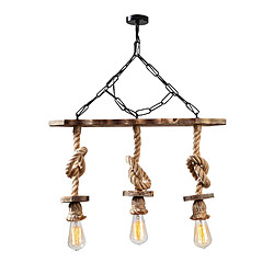 Concept Usine Suspension rustique filaire 3 lampes cordes et bois ZYA