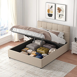 Concept Usine Lit avec coffre de rangement 140x190cm velours beige SANTA pas cher