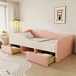 modfu Lit enfant 90x190 cm, avec 2 tiroirs et barrières, en tissu, rose et blanc