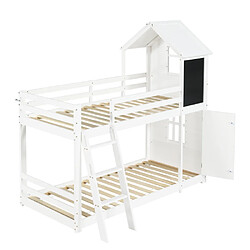 modfu Lit superposé enfant 90x200 cm, avec porte et tableau, en bois, blanc pas cher