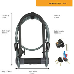 Yale U-Lock avec clé et câble - YUL2C/13/230/1 - Certifié Sold Secure Argent pas cher