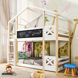 PINGGO Lit cabane enfant 90x200cm avec échelle, lit mezzanine, 2 sommiers, naturel & blanc