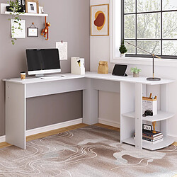 PINGGO Bureau d’angle L 140cm, 2 étagères, H75/B140/L140cm, blanc