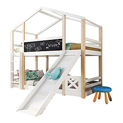 PINGGO Lit cabane enfant 90x200cm avec toboggan et échelle, lit mezzanine,2 sommiers,blanc