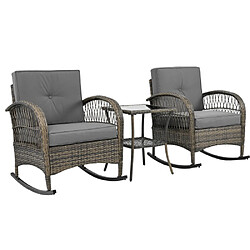 Merax Ensemble De Balcon En Rotin (3 Pièces)-capacité De Charge 160 Kg-pour Jardin/terrasse-gris