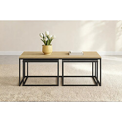 Casanova Ensemble de 3 tables basses 110 cm pieds en métal - Chêne clair