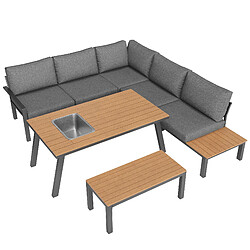 Merax Set Jardin 6-7 Places - Acier Galvanisé, Table Avec Bac à Glaçons, Résistant Intempéries