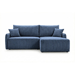 Casanova Canapé d'angle convertible petit velours côtelé 3 places Droit - Bleu