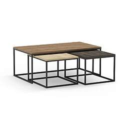 Casanova Ensemble de 3 tables basses 110 cm pieds en métal - Chêne foncé