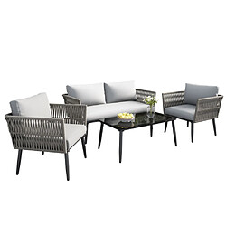 Merax Meuble De Jardin-avec Coussins Confortables-plateau En Verre-résistant Aux Uv-gris