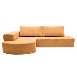 Casanova Canapé d'angle convertible velours côtelé 4 places Droit Moutarde