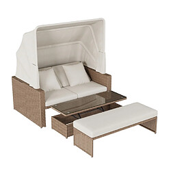 Merax Salon De Jardin-pour 2 à 4 Personnes-en Polyrotin-table Basse Réglable-kaki