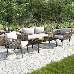 Merax Meuble De Jardin-avec Coussins Confortables-plateau En Verre-résistant Aux Uv-gris