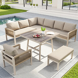 Merax Meubles De Jardin-salon De Jardin-ensemble De Patio 8 Places-en Fer Avec Coussins-gris
