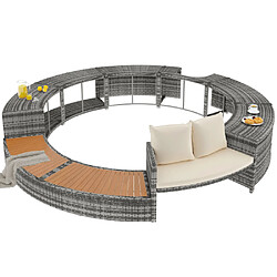 Merax Salon De Jardin Avec Canapé Rond-ensemble Lounge-pour Piscine-coussins Inclus-gris