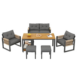 Merax Meuble De Jardin-structure En Fer-avec 1 Table Amovible-coussins D'assise Inclus-gris