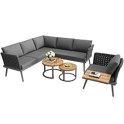 Merax Ensemble De Jardin 6 Places-en Forme De L-en Fer-résistant Aux Uv-Gris