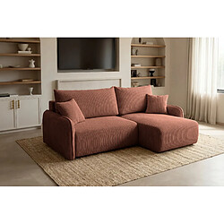 Casanova Canapé angle convertible petit velours côtelé 3 places Droit Terracotta pas cher