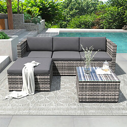Merax Salon De Jardin-canapé De Jardin-en Polyrotin-coussin Lavable-gris