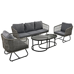 Merax Set Jardin 5 Places - Corde Grise, Pieds Réglables, Table Verre + Coussins Inclus