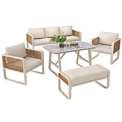 Merax Ensemble De Canapé De Jardin-pour 6 à 7 Personnes-avec Coussins Lavables-Beige
