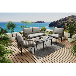 Merax Canapé De Jardin-salon De Jardin-4 Pièces-acier Galvanisé-gris