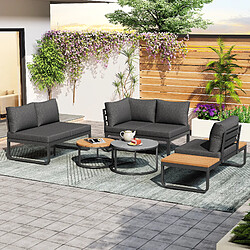 Merax Set Extérieur 4-5 Places - 2 Tables Empilables, Acier Galvanisé + Coussins Gris Inclus