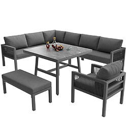 Merax Meubles De Jardin-salon De Jardin-ensemble De Patio 8 Places-en Fer Avec Coussins-gris