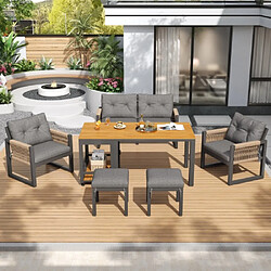 Merax Meuble De Jardin-structure En Fer-avec 1 Table Amovible-coussins D'assise Inclus-gris