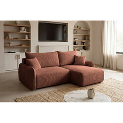 Casanova Canapé angle convertible petit velours côtelé 3 places Droit Terracotta