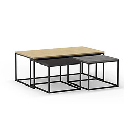 Casanova Ensemble de 3 tables basses 110 cm pieds en métal - Chêne clair