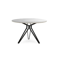 Casanova Table à manger ronde 120 cm en pierre frittée - Blanc