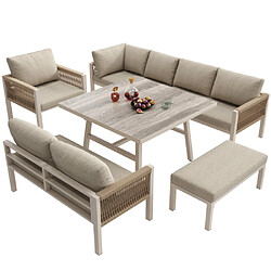 Merax Meubles De Jardin-salon De Jardin-ensemble De Patio 8 Places-en Fer Avec Coussins-gris