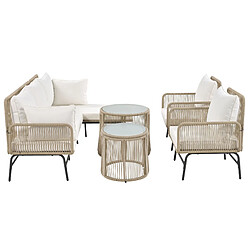 Merax Salon Jardin Beige - 2 Fauteuils + 2 Canapés 2 Places + 2 Tables, Coussins Inclus