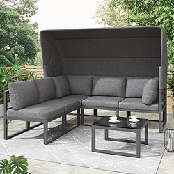 Merax Groupe Lounge Jardin 4 Pièces - Banc + Table à Parasol, Résistant Intempéries, Gris