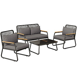 Merax Set Lounge Jardin 4 Places - Acier Galvanisé, Table Verre Trempé + Coussins Inclus
