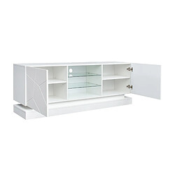 modfu Meuble TV blanc mat 160x38,5x60 cm, 1 étagère en verre, avec LED pas cher