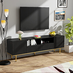 modfu Meuble TV noir et or 165x36x55 cm avec 2 portes et 2 tiroirs