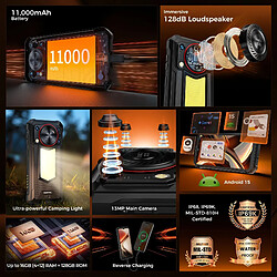 Smartphone robuste OUKITEL WP53 S, 16 Go + 128 Go, batterie 11000 mAh, Noir