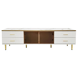 modfu Meuble TV blanc 170x37x47,5 cm, 2 portes en verre, 4 tiroirs, avec LED pas cher