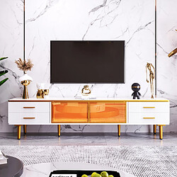 modfu Meuble TV blanc 170x37x47,5 cm, 2 portes en verre, avec LED