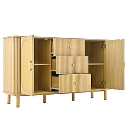 Merax Buffet Moderne Avec Tiroirs-en Rotin-grand Espace De Rangement-naturel pas cher