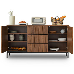 Merax Buffet-3 Tiroirs-grand Buffet-meuble De Cuisine-rangement Adjustable-chêne Foncé pas cher