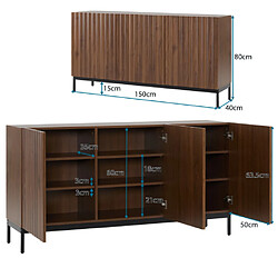 Acheter Merax Buffet En Chêne Foncé-3 Portes-design Ondulé 3d-étagères Réglables-rangement Pour Salon