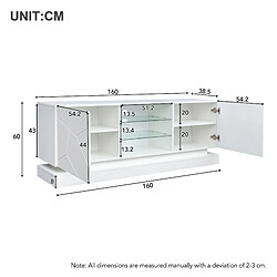 Avis modfu Meuble TV blanc mat 160x38,5x60 cm, 1 étagère en verre, avec LED